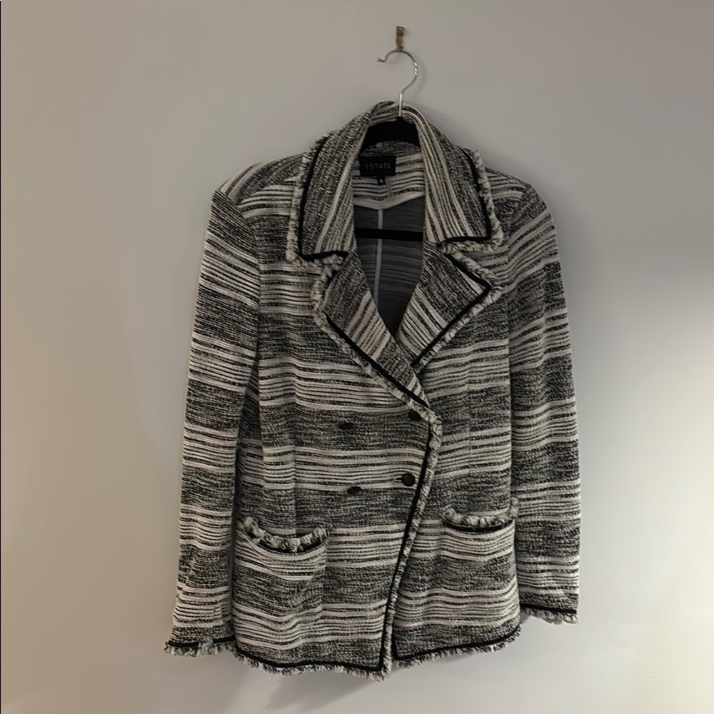 Black and white 1.State double breasted tweed blazer